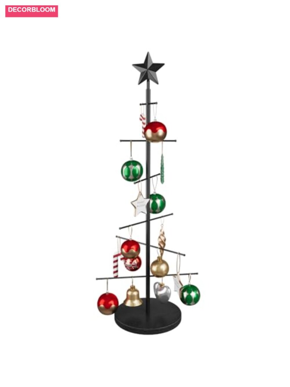 35.4 Inch Christmas Ornament Display Stand Tree Metal Wood Base 12 Hooks